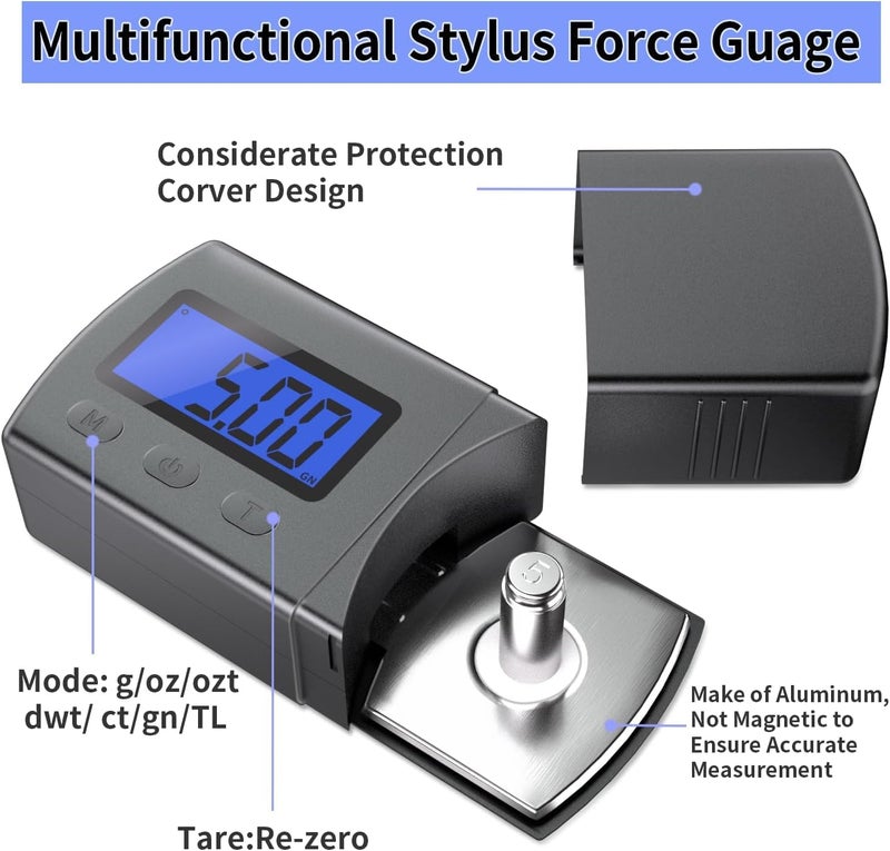 DIGITNOW Digital Turntable Stylus Force Scale Gauge 0.01g/5.00g,Tracking Force Pressure Scale for Tonearm Phono Cartridge, Blue LCD Backlight - Image 2